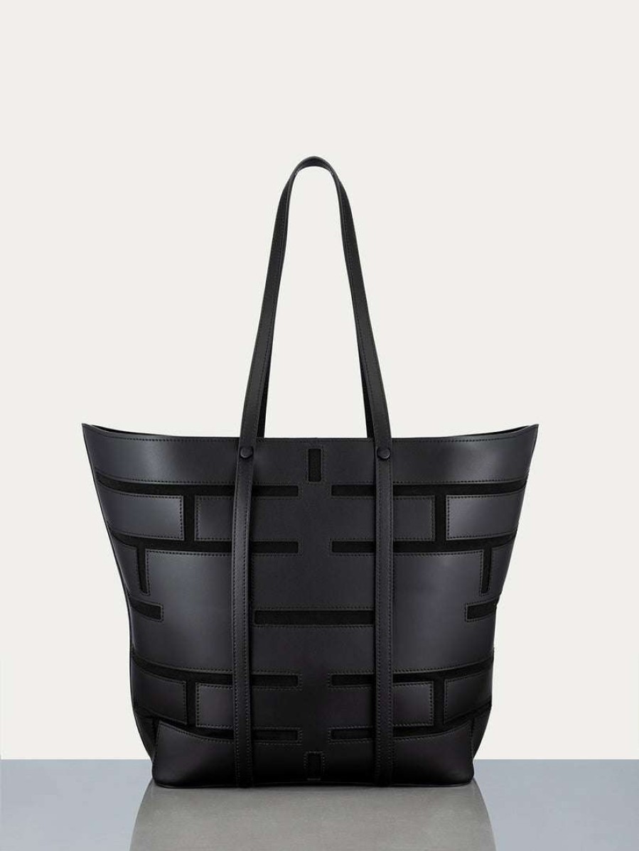 Women * | Wholesale Frame-Denim Women Plaque Cut Out Tote — Noir