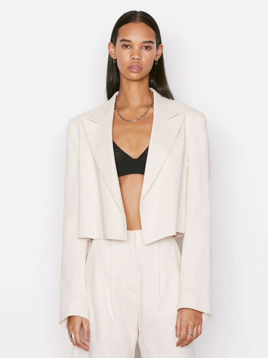 Women * | Cheap Frame-Denim Clean Cropped Blazer — Flax