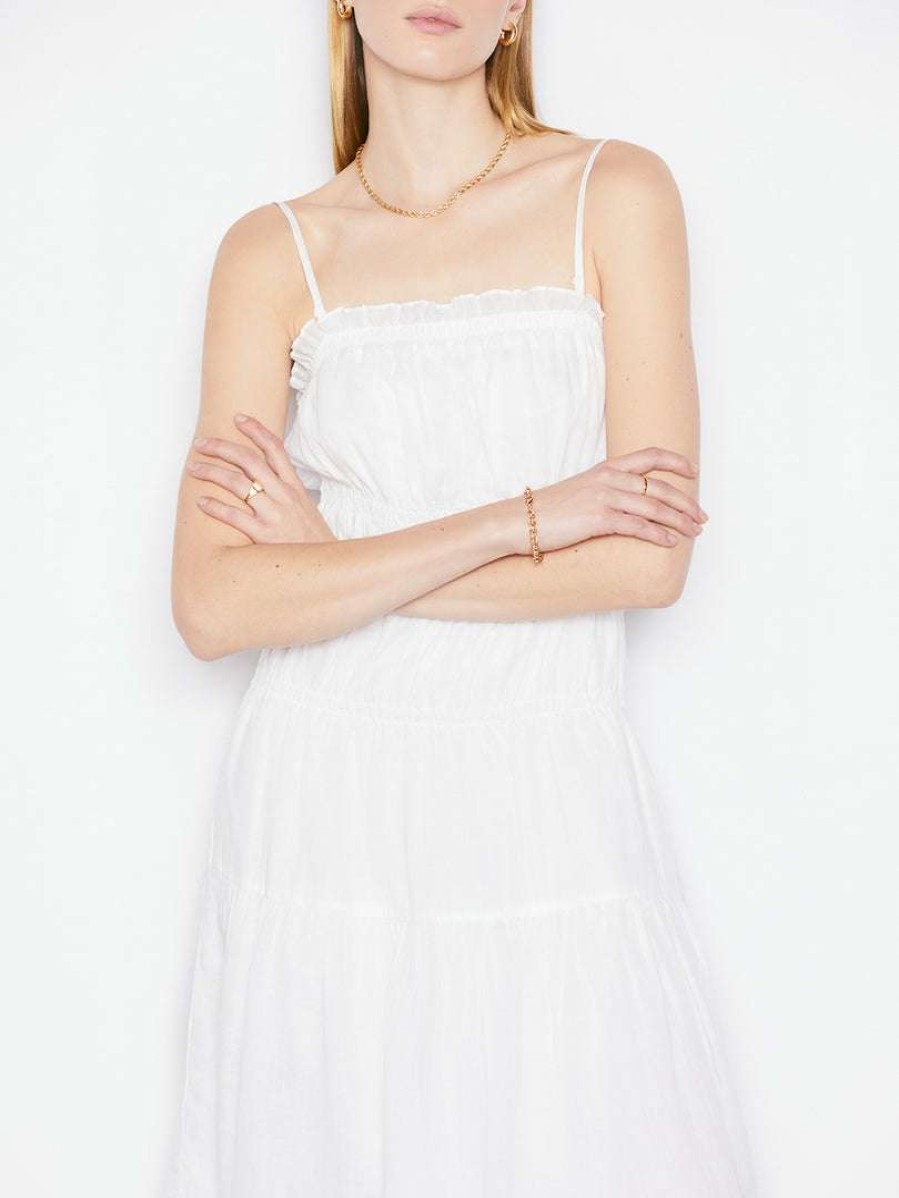 Women * | Best Reviews Of Frame-Denim Smocked Midi Dress — Women Blanc