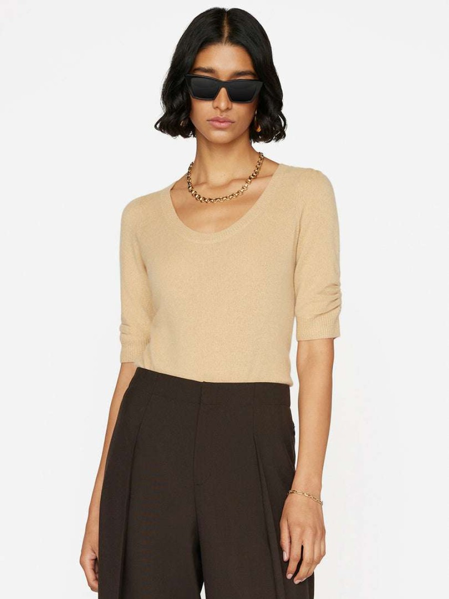 Women * | Best Sale Frame-Denim Scoop Neck Sweater — Women Taupe