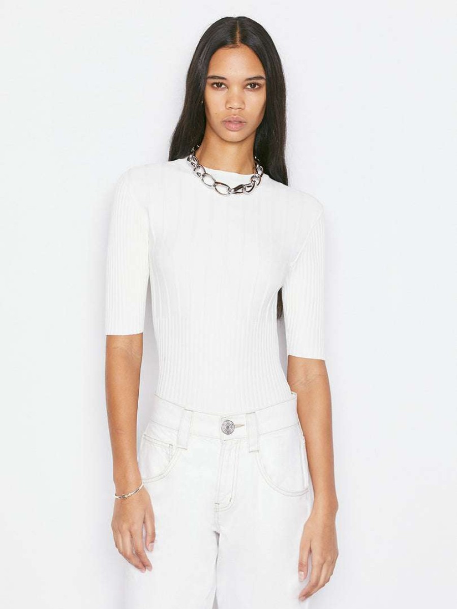 Women * | Deals Frame-Denim Mixed Rib Sweater — Women Off White