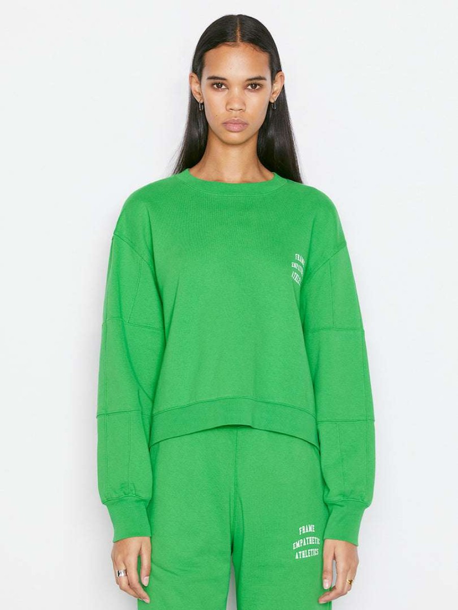 Women * | Best Pirce Frame-Denim Mixed Crew Sweatshirt — Grass Green