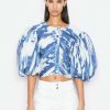 Women * | Best Deal Frame-Denim Gathered Puff Sleeve Top — Women Indigo Multi