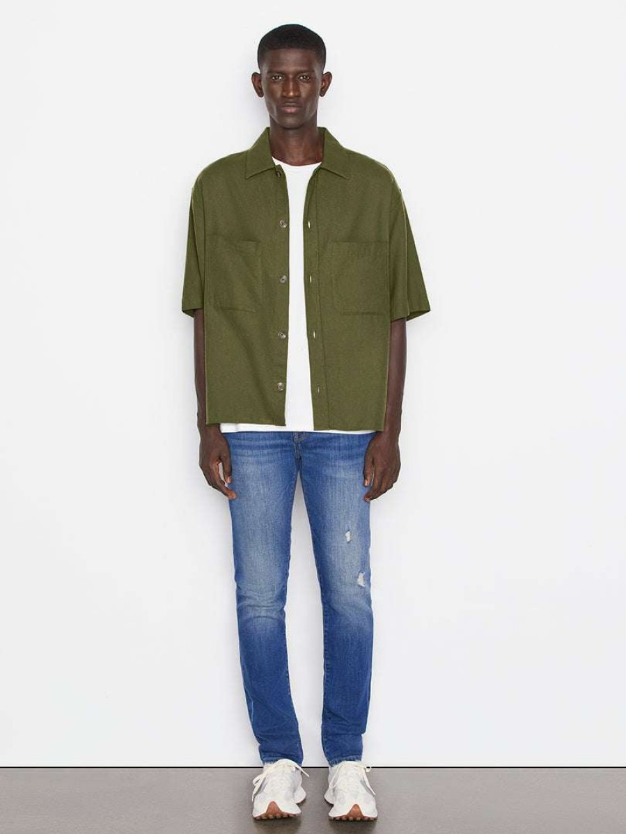 Men * | Flash Sale Frame-Denim Short Sleeve Woven Shirt — Rifle Green