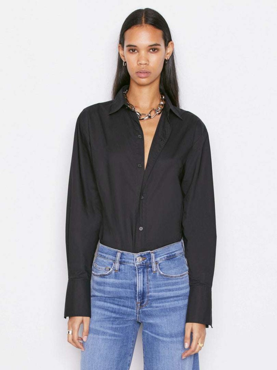 Women * | Cheapest Frame-Denim Women Ilona Oversized Shirt — Noir