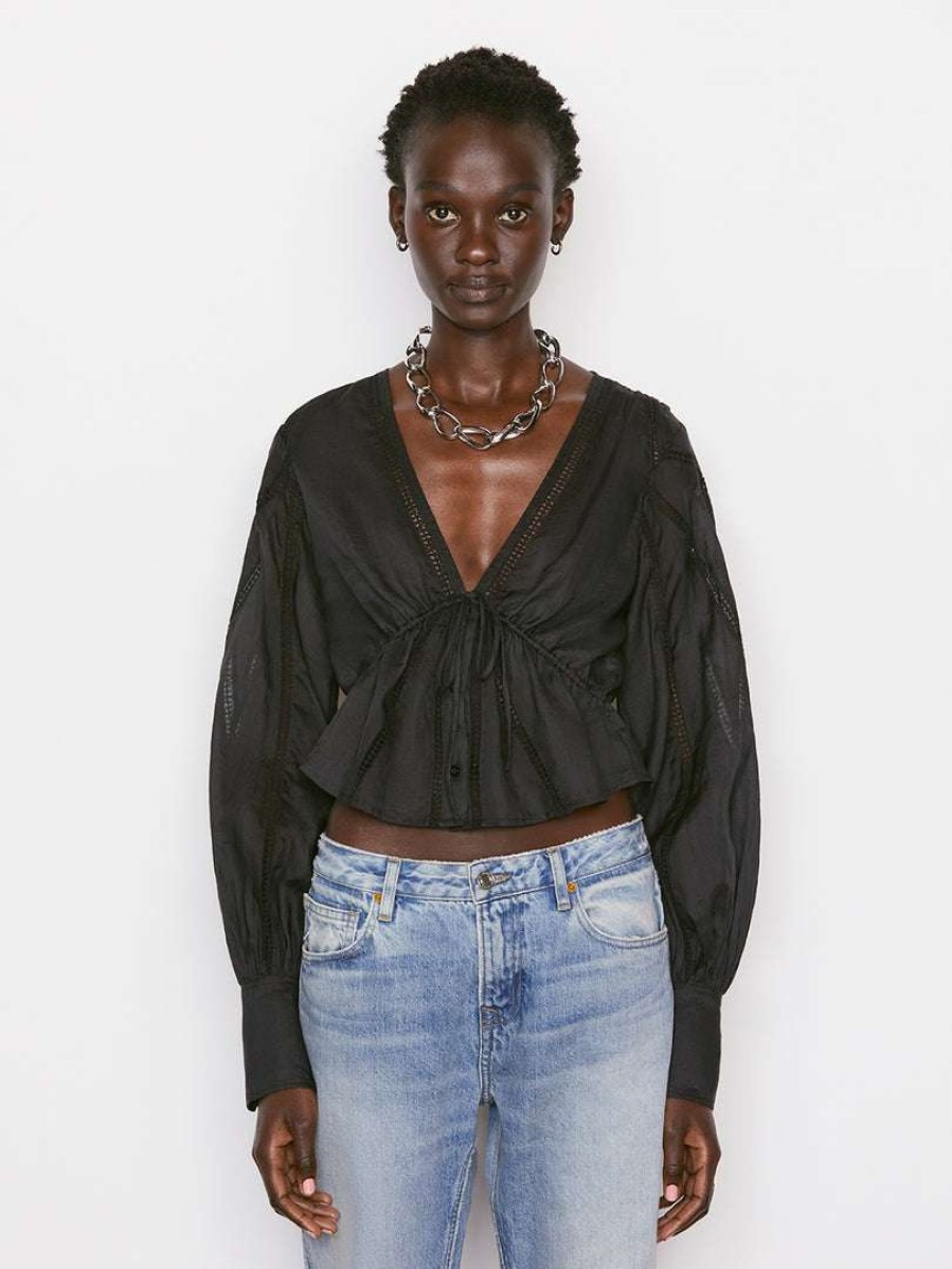 Women * | Outlet Frame-Denim Inset Lace Empire Blouse — Noir