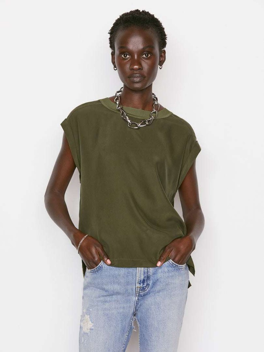 Women * | Promo Frame-Denim Washable Silk Oversized Tee — Fatigue