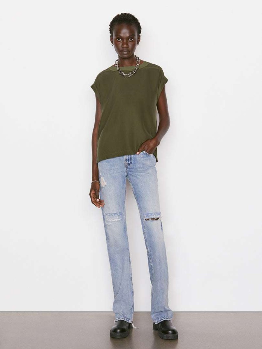 Women * | Promo Frame-Denim Washable Silk Oversized Tee — Fatigue