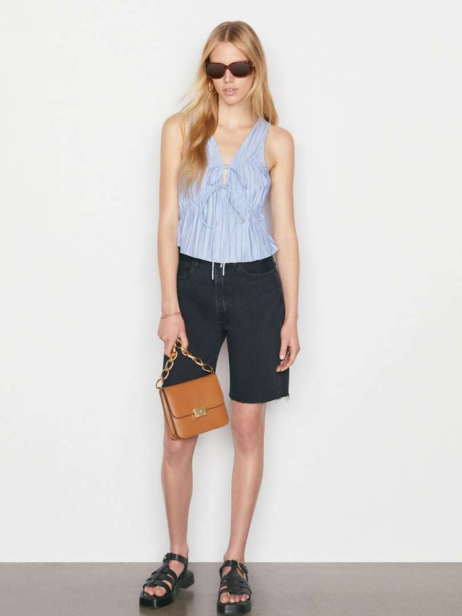 Women * | Promo Frame-Denim Women Cinched Crinkle Tank — Chambray Blue