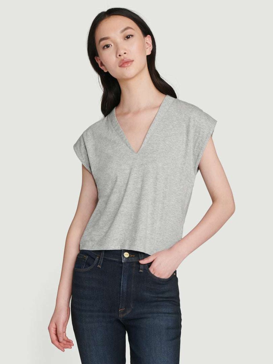 Women * | Cheapest Frame-Denim Le High Rise V Neck Tee — Gris Heather