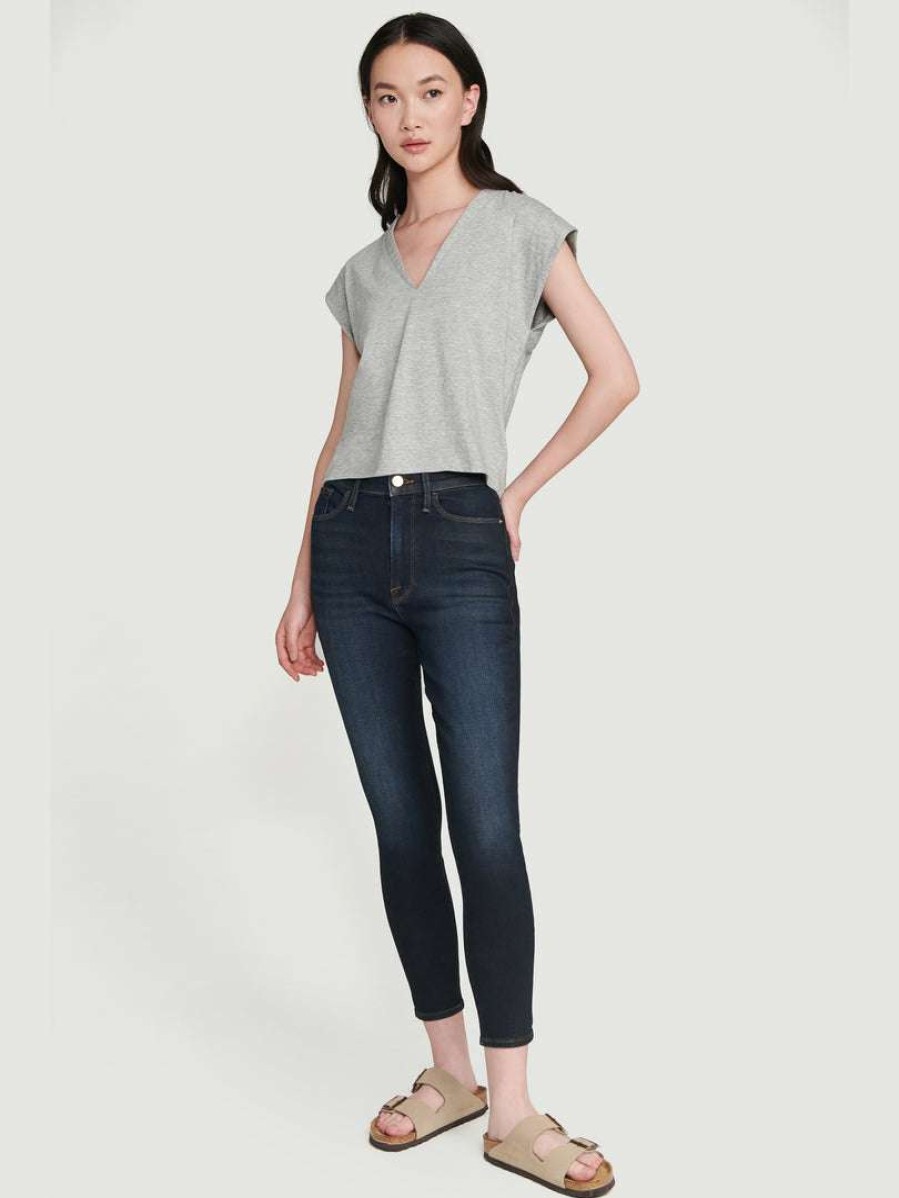 Women * | Cheapest Frame-Denim Le High Rise V Neck Tee — Gris Heather