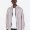 Men * | Cheap Frame-Denim Modern Leather Long Sleeve Zip Shirt — Canvas Beige