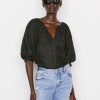 Women * | New Frame-Denim Eyelet Puff Sleeve Shirt — Noir