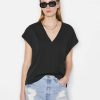 Women * | Top 10 Frame-Denim Women Le Mid Rise V Neck Tee — Noir