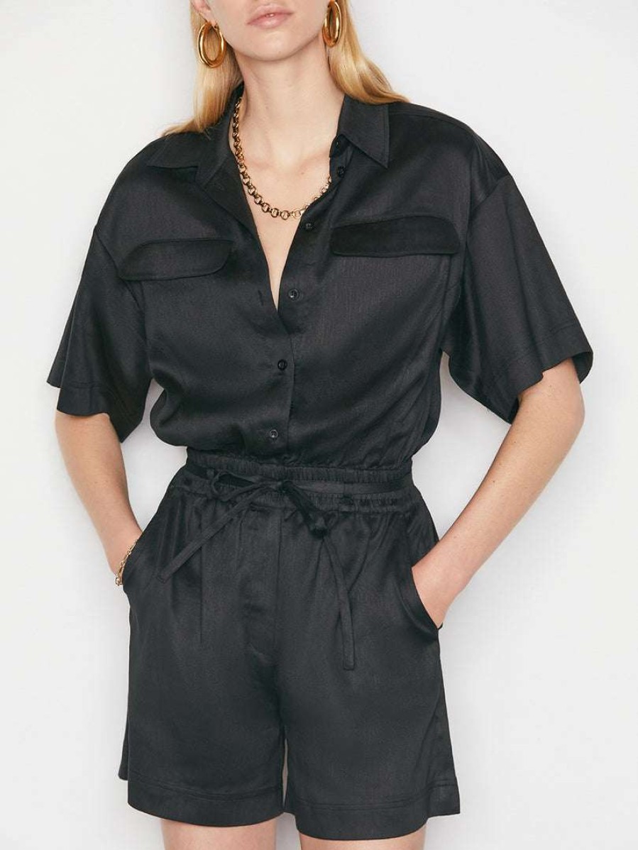 Women * | Promo Frame-Denim Patch Pocket Romper — Women Noir