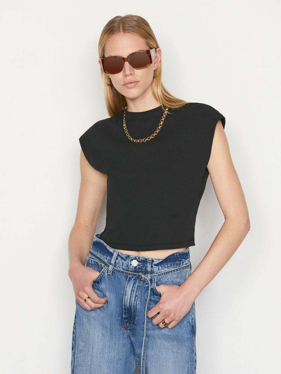 Women * | Best Sale Frame-Denim Women Cropped Mock Neck — Noir