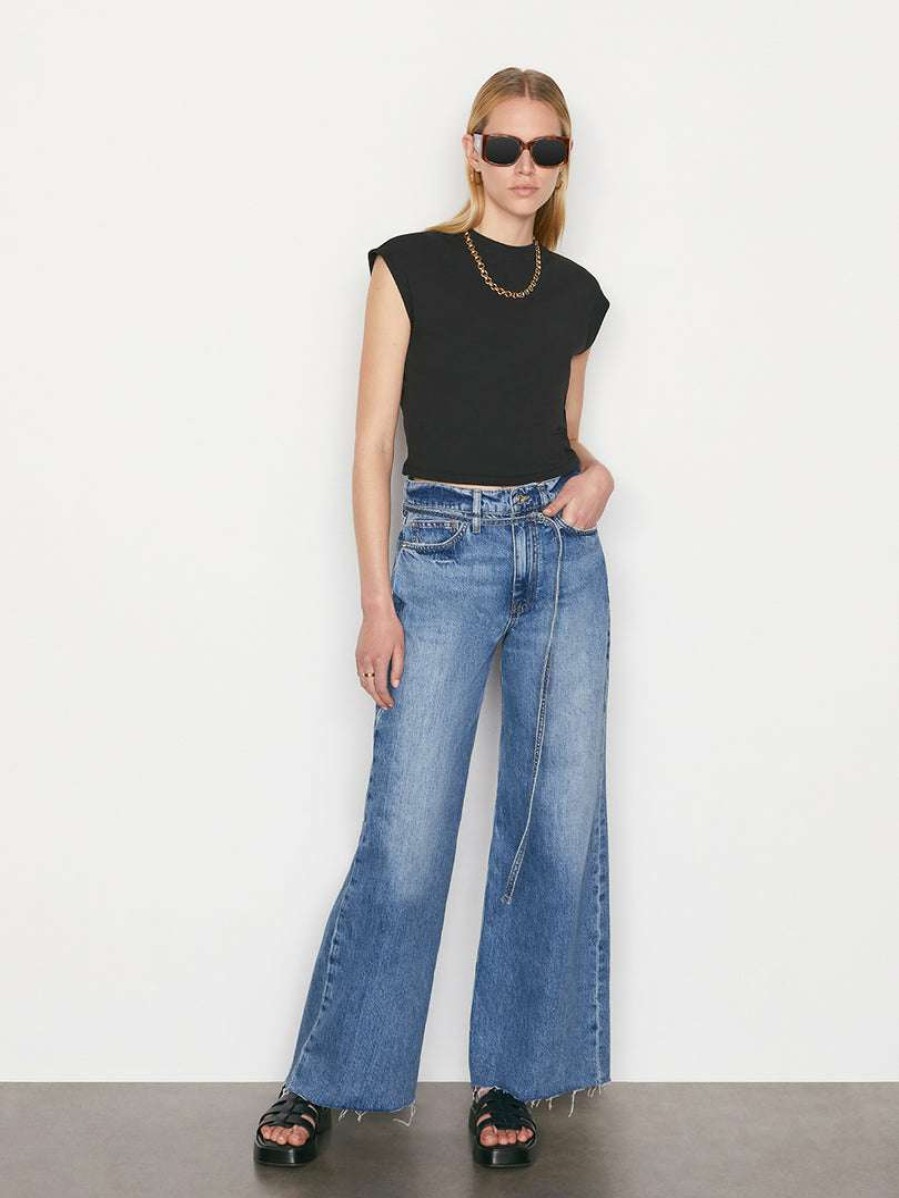 Women * | Best Sale Frame-Denim Women Cropped Mock Neck — Noir