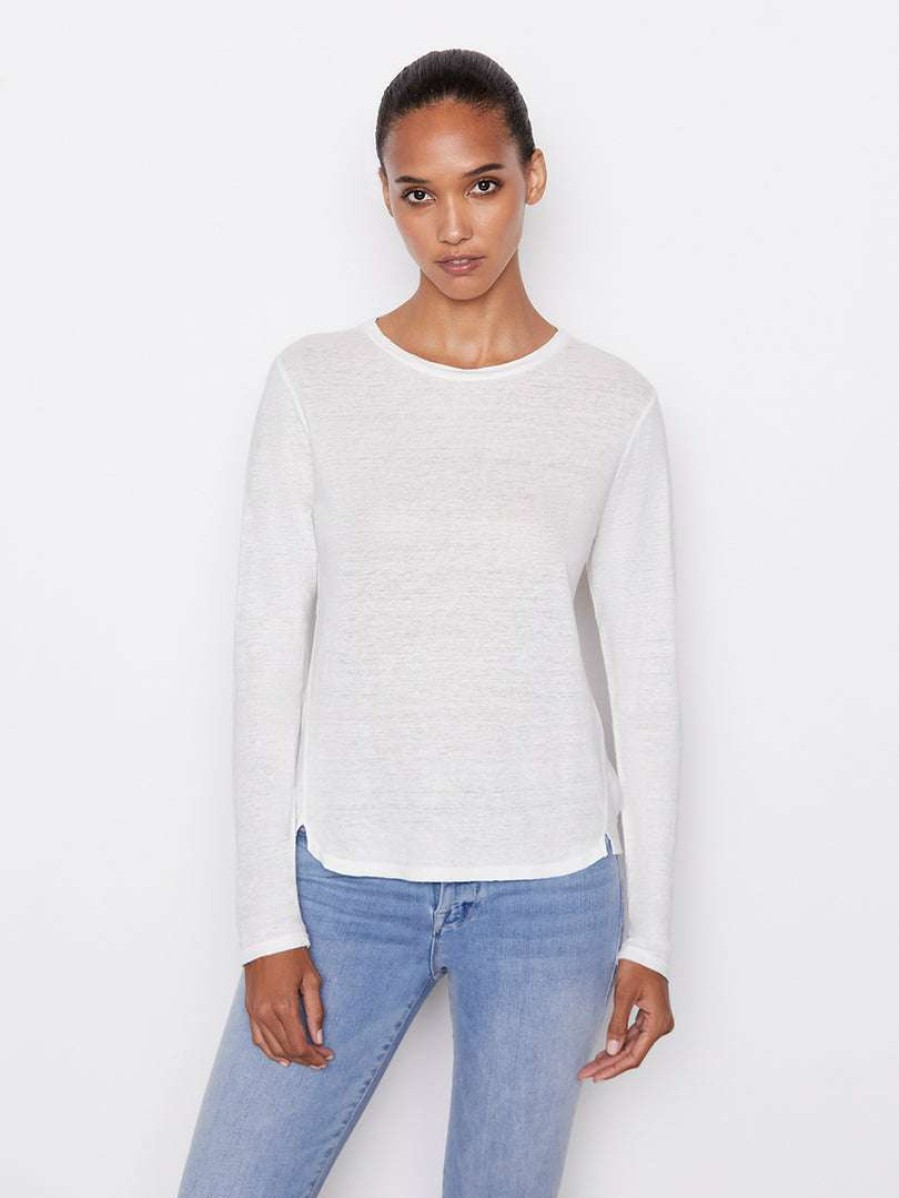 Women * | Promo Frame-Denim Easy Crew Long Sleeve — Women Blanc