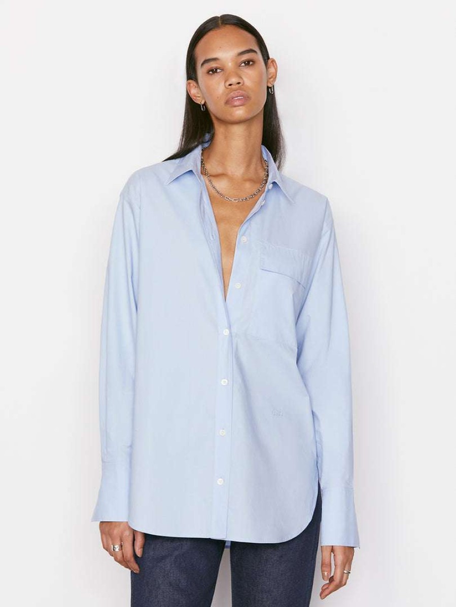 Women * | New Frame-Denim The Oversized Vacation Shirt — Chambray Blue