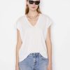 Women * | Budget Frame-Denim Le Mid Rise V Neck Tee — Blanc