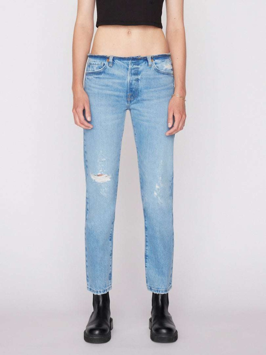 Women * | Hot Sale Frame-Denim Raw Waist Le Slouch — Bluejay Rips