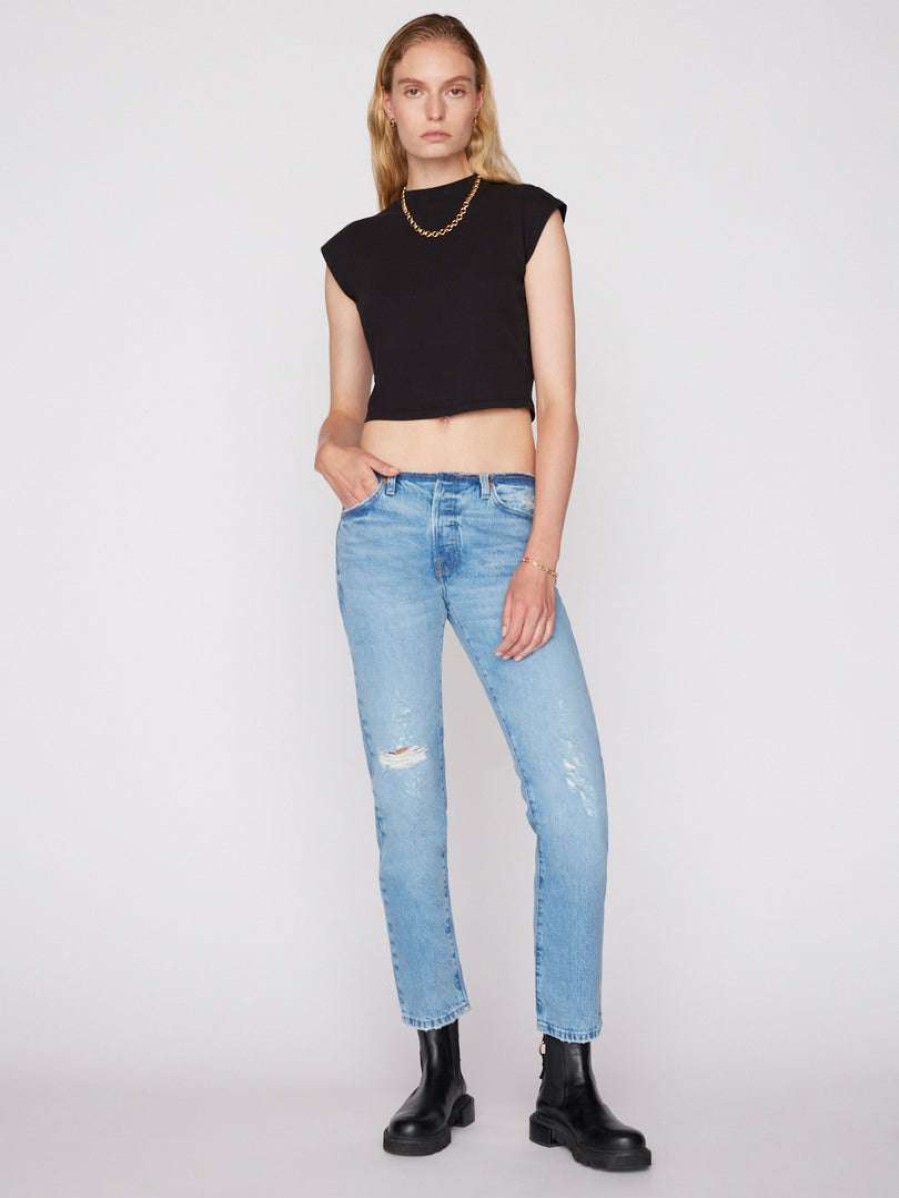 Women * | Hot Sale Frame-Denim Raw Waist Le Slouch — Bluejay Rips