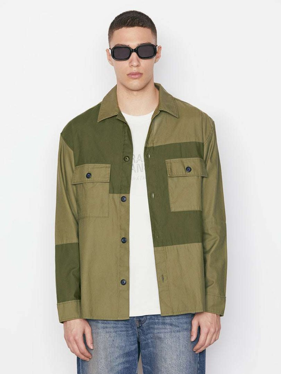 Men * | Cheapest Frame-Denim Tonal Patchwork Shirt — Men Rifle Green