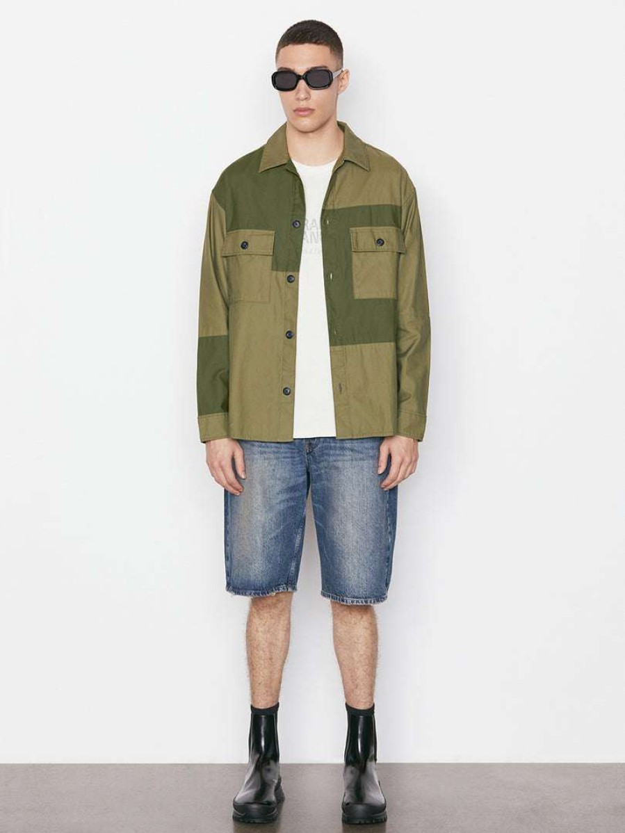 Men * | Cheapest Frame-Denim Tonal Patchwork Shirt — Men Rifle Green