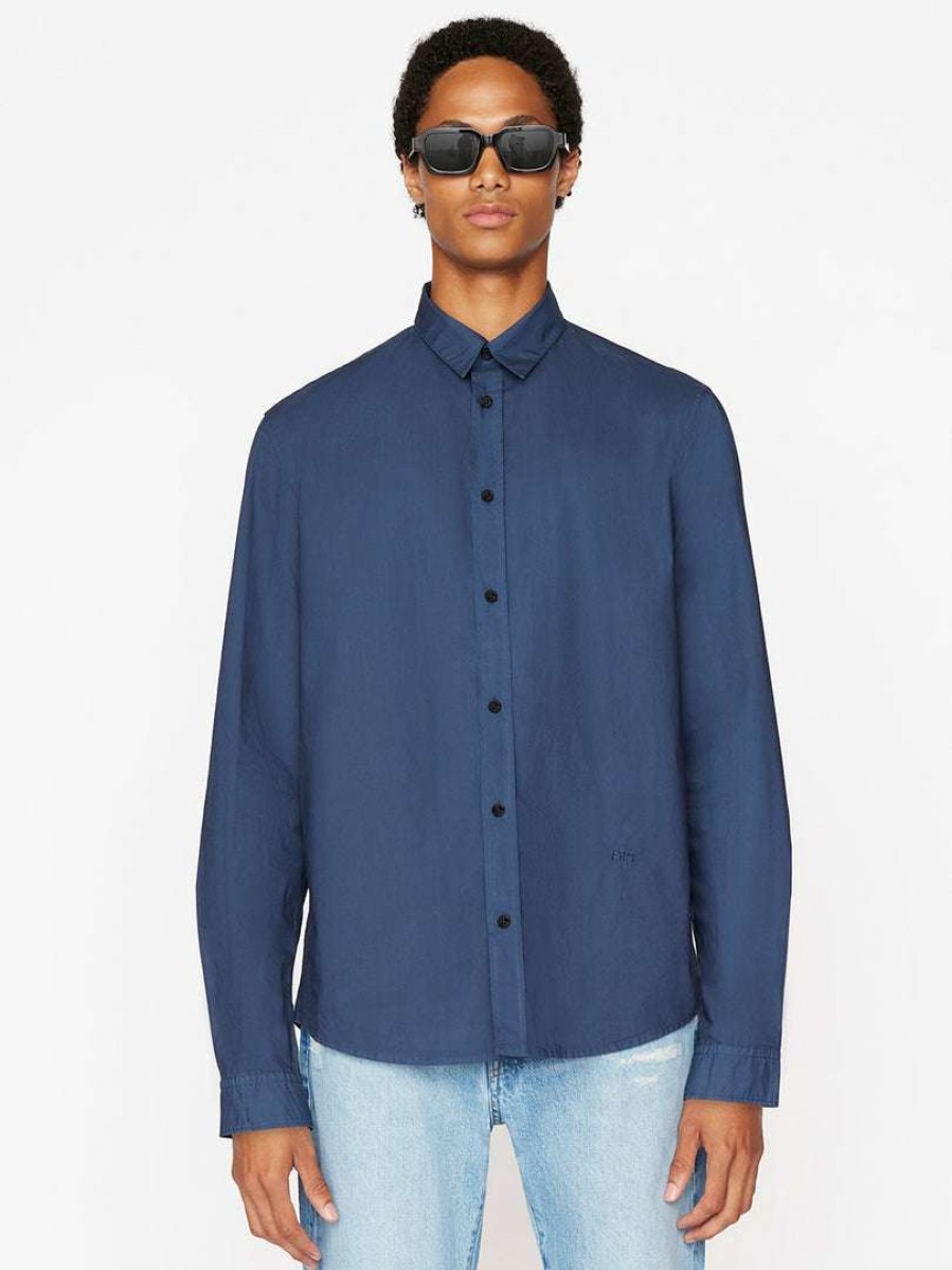 Men * | Budget Frame-Denim Classic Poplin Shirt — Men Dress Blue