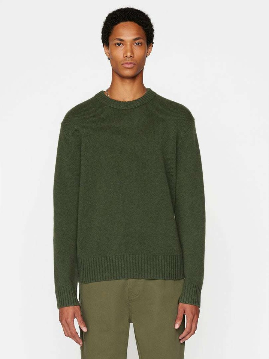 Men * | Deals Frame-Denim Men The Cashmere Crewneck Sweater — Military Green