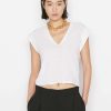 Women * | Budget Frame-Denim Women Le High Rise V Neck Tee — Blanc