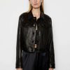 Women * | Coupon Frame-Denim Leather Trucker Jacket — Women Noir