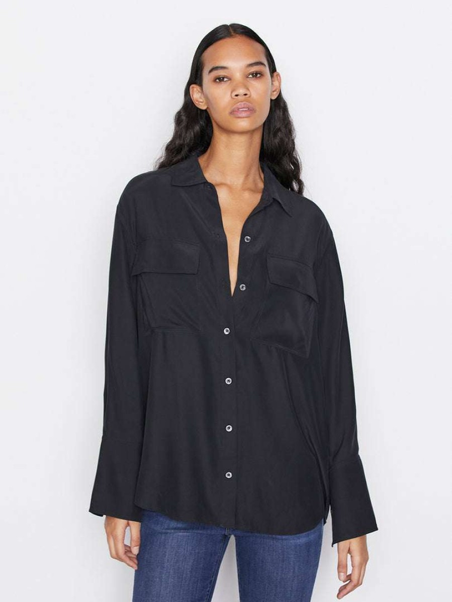 Women * | Brand New Frame-Denim Women Boyfriend Shirt — Noir