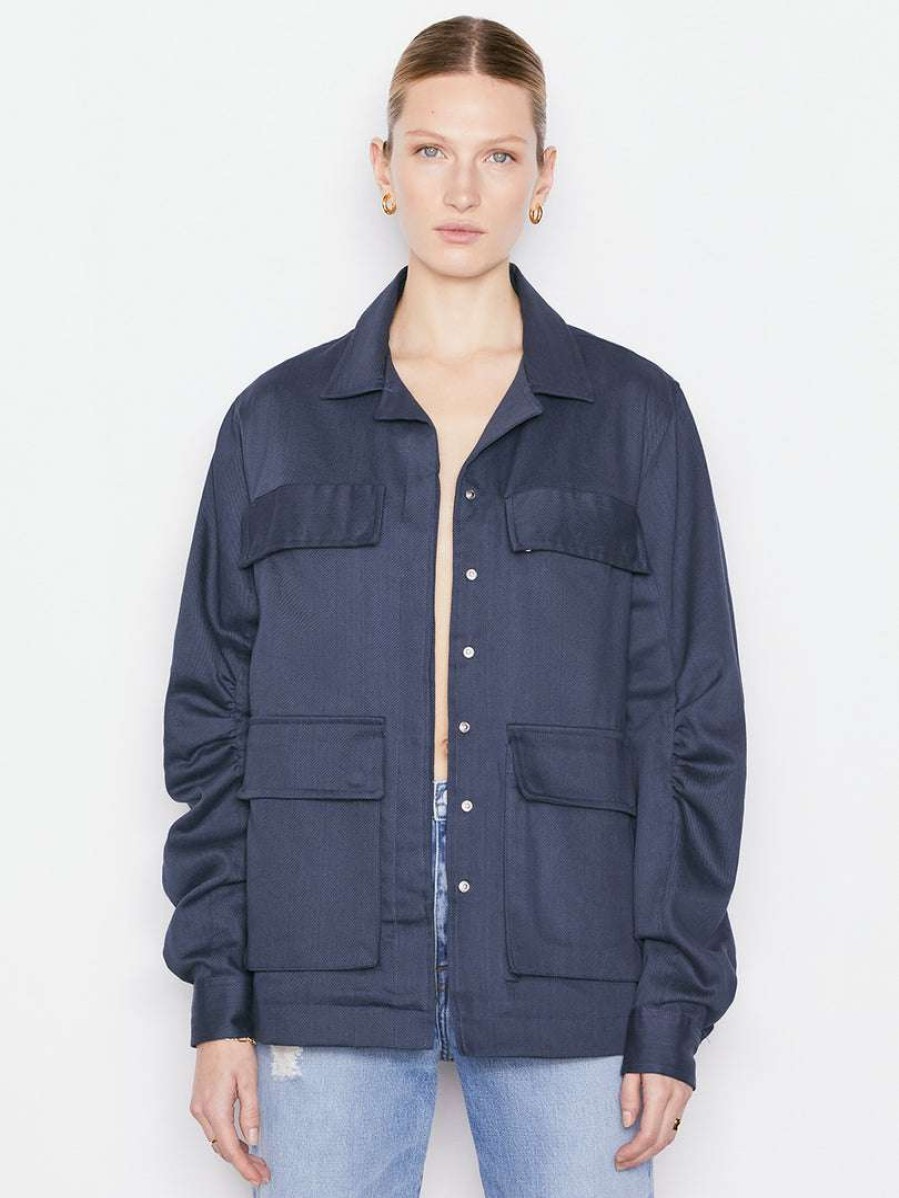 Women * | Budget Frame-Denim Utility Jacket — Navy