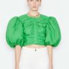 Women * | Promo Frame-Denim Gathered Puff Sleeve Top — Women Grass Green