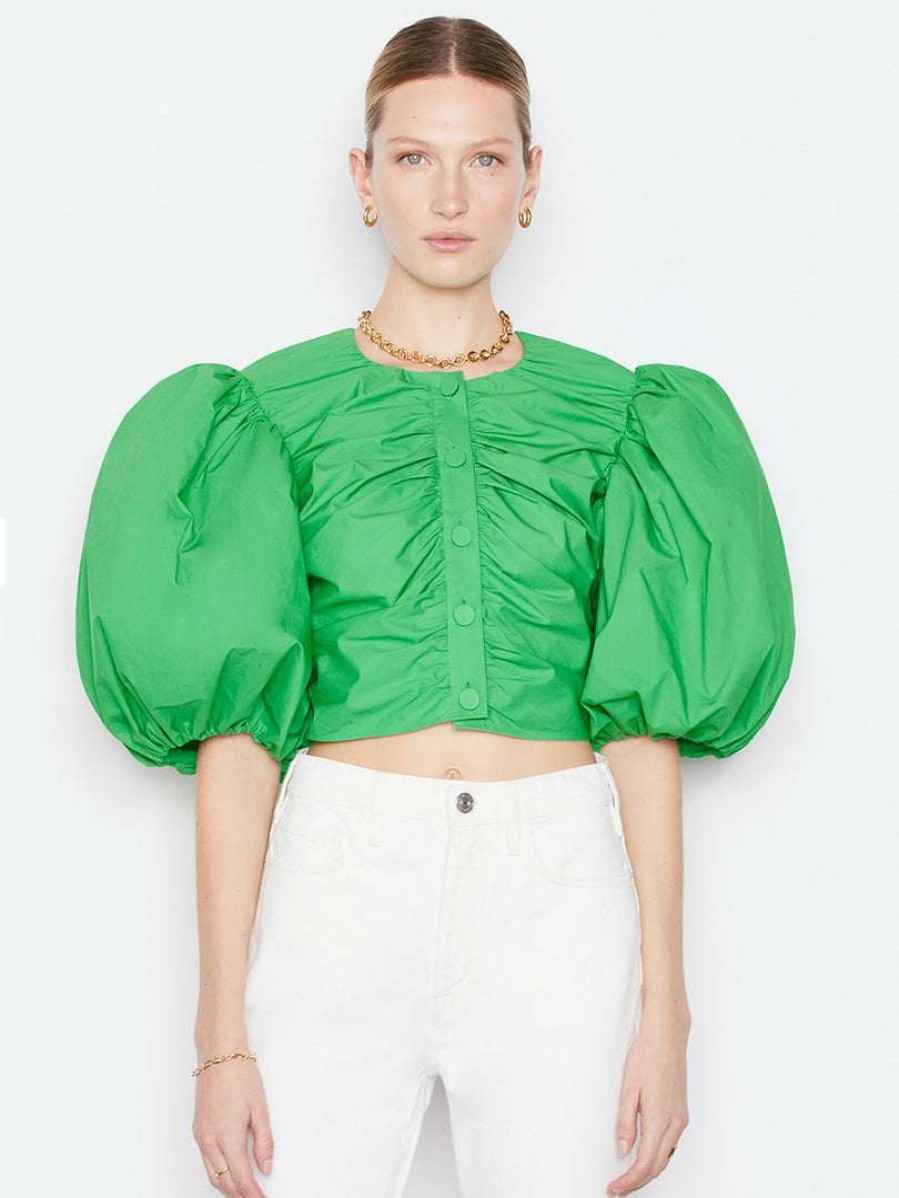 Women * | Promo Frame-Denim Gathered Puff Sleeve Top — Women Grass Green