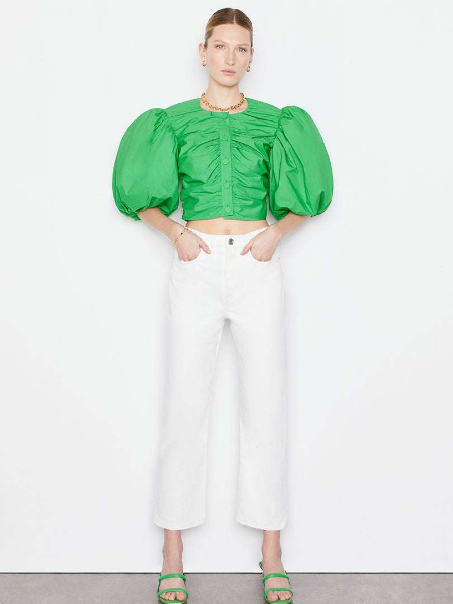 Women * | Promo Frame-Denim Gathered Puff Sleeve Top — Women Grass Green