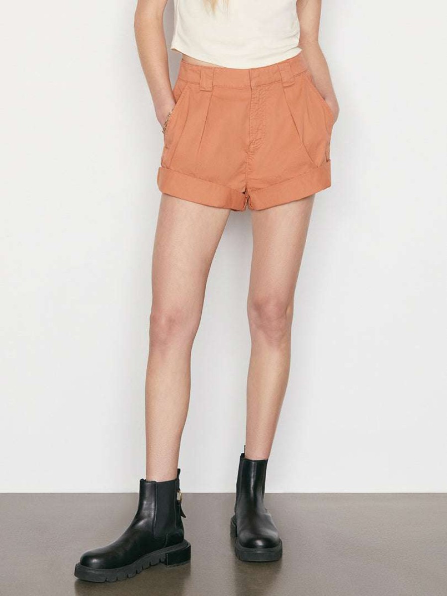 Women * | Cheapest Frame-Denim Women Fluid Twill Rolled Short — Terracotta