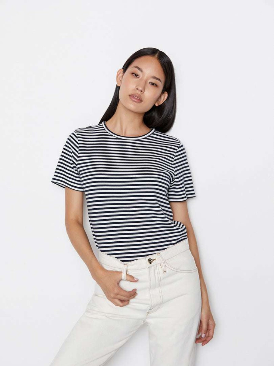 Women * | Wholesale Frame-Denim Striped Crewneck Tee — Navy Multi