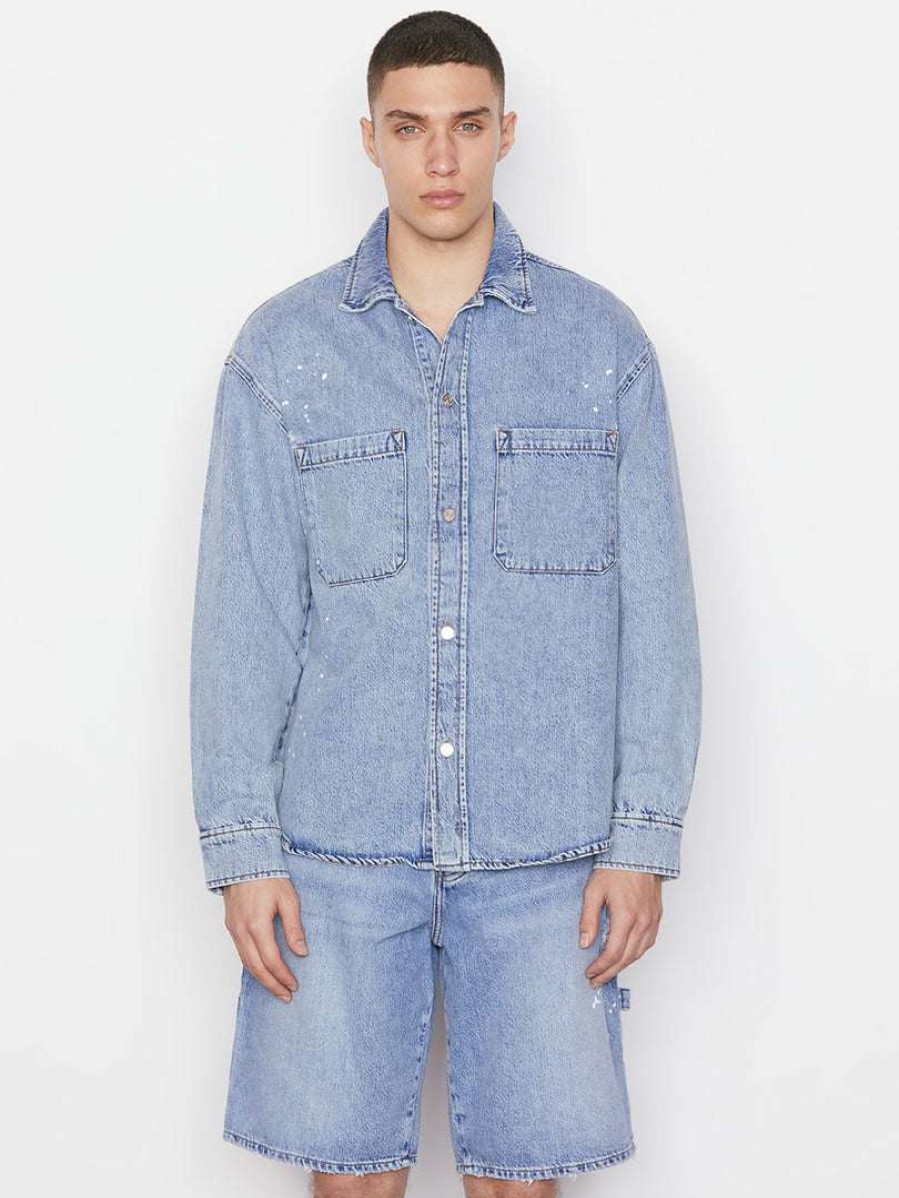 Men * | Flash Sale Frame-Denim Men Oversized Denim Shirt — Blue Washed