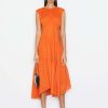 Women * | Buy Frame-Denim Gathered Seam Dress — Orange Crush