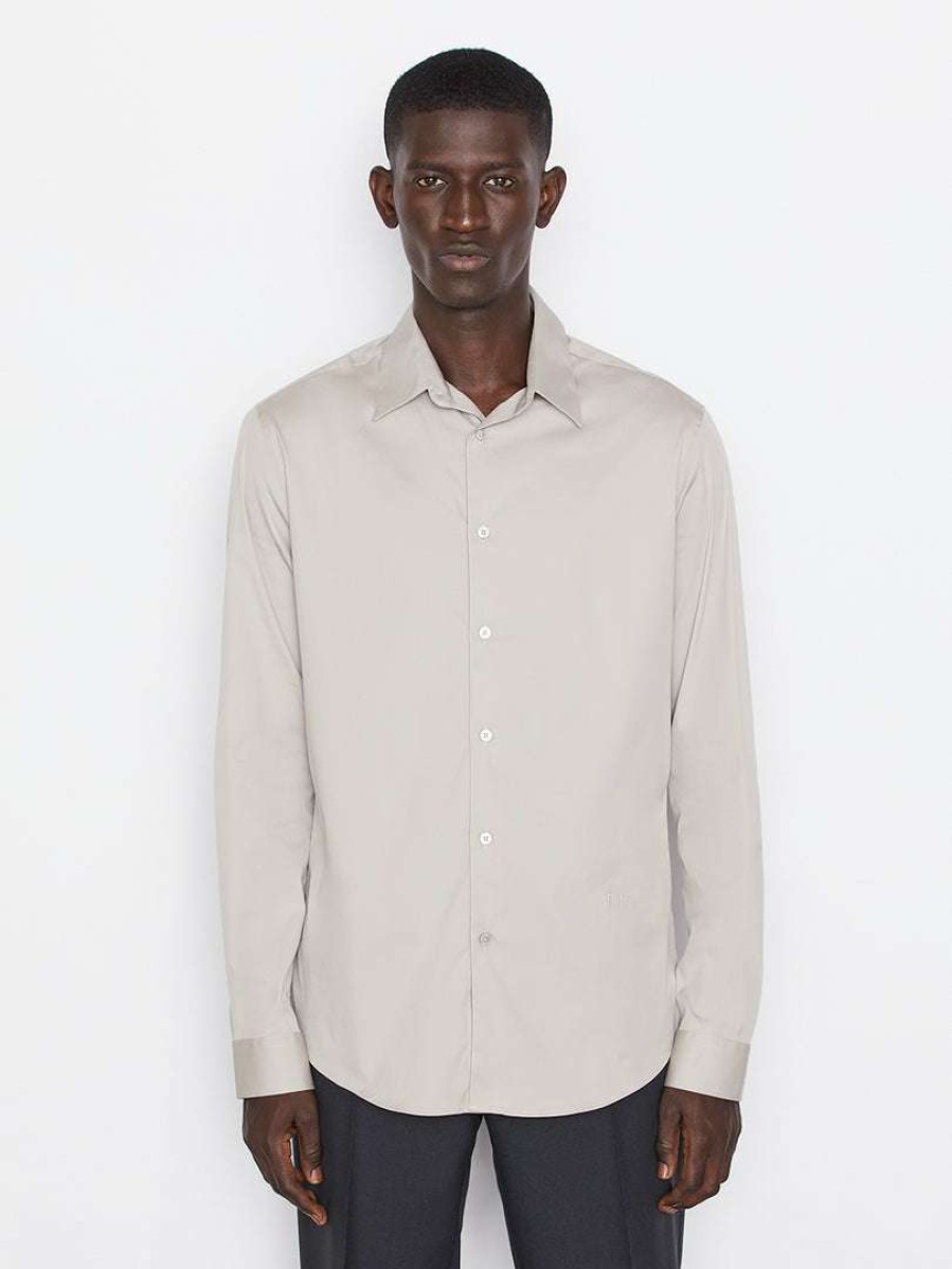 Men * | Flash Sale Frame-Denim Men Stretch Poplin Shirt — Canvas Beige