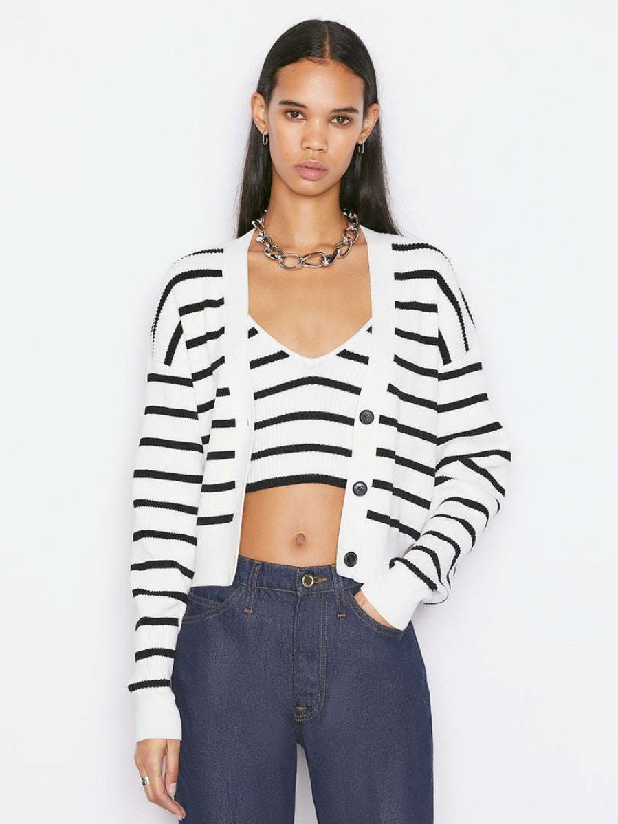 Women * | Cheapest Frame-Denim Relaxed Rib Cardi — Women Off White Multi