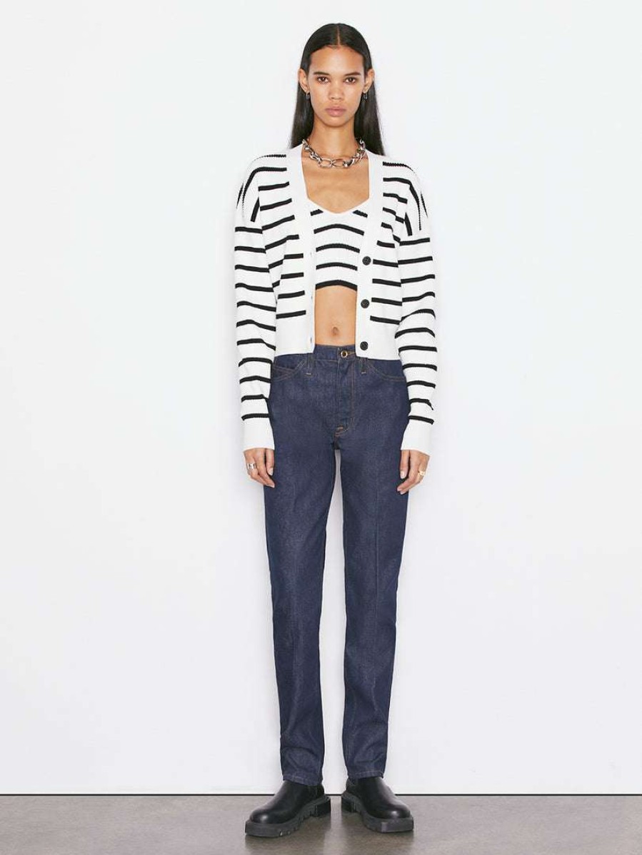 Women * | Cheapest Frame-Denim Relaxed Rib Cardi — Women Off White Multi