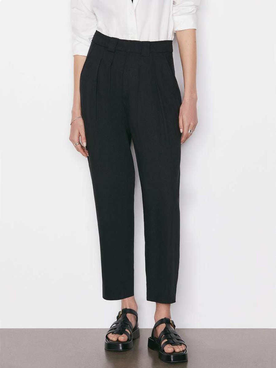 Women * | Hot Sale Frame-Denim Pleated Crop Trouser — Noir