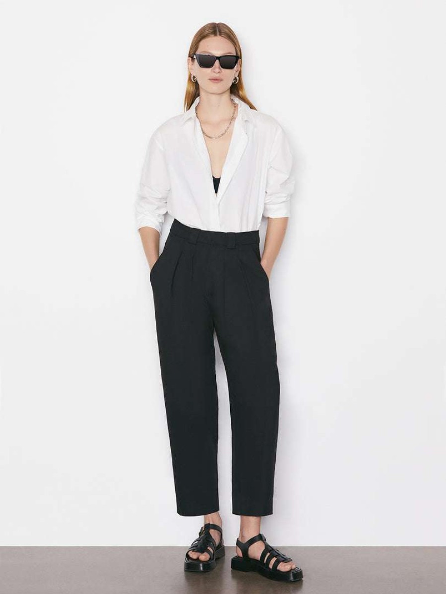 Women * | Hot Sale Frame-Denim Pleated Crop Trouser — Noir