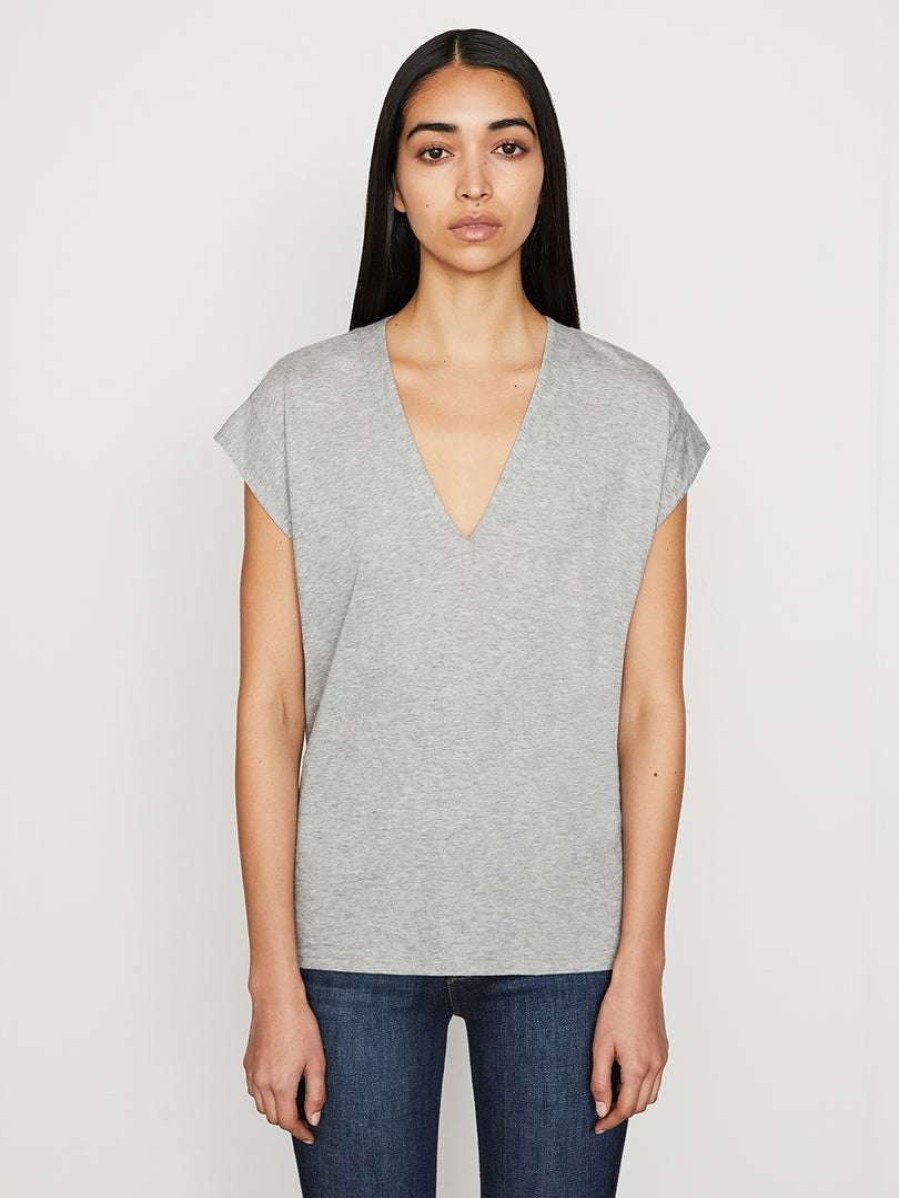 Women * | Best Sale Frame-Denim Women Le Mid Rise V Neck Tee — Gris Heather