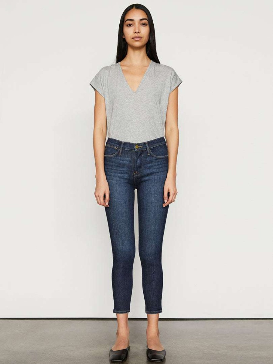 Women * | Best Sale Frame-Denim Women Le Mid Rise V Neck Tee — Gris Heather