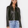 Women * | Coupon Frame-Denim Exposed Zip Leather Jacket — Women Noir