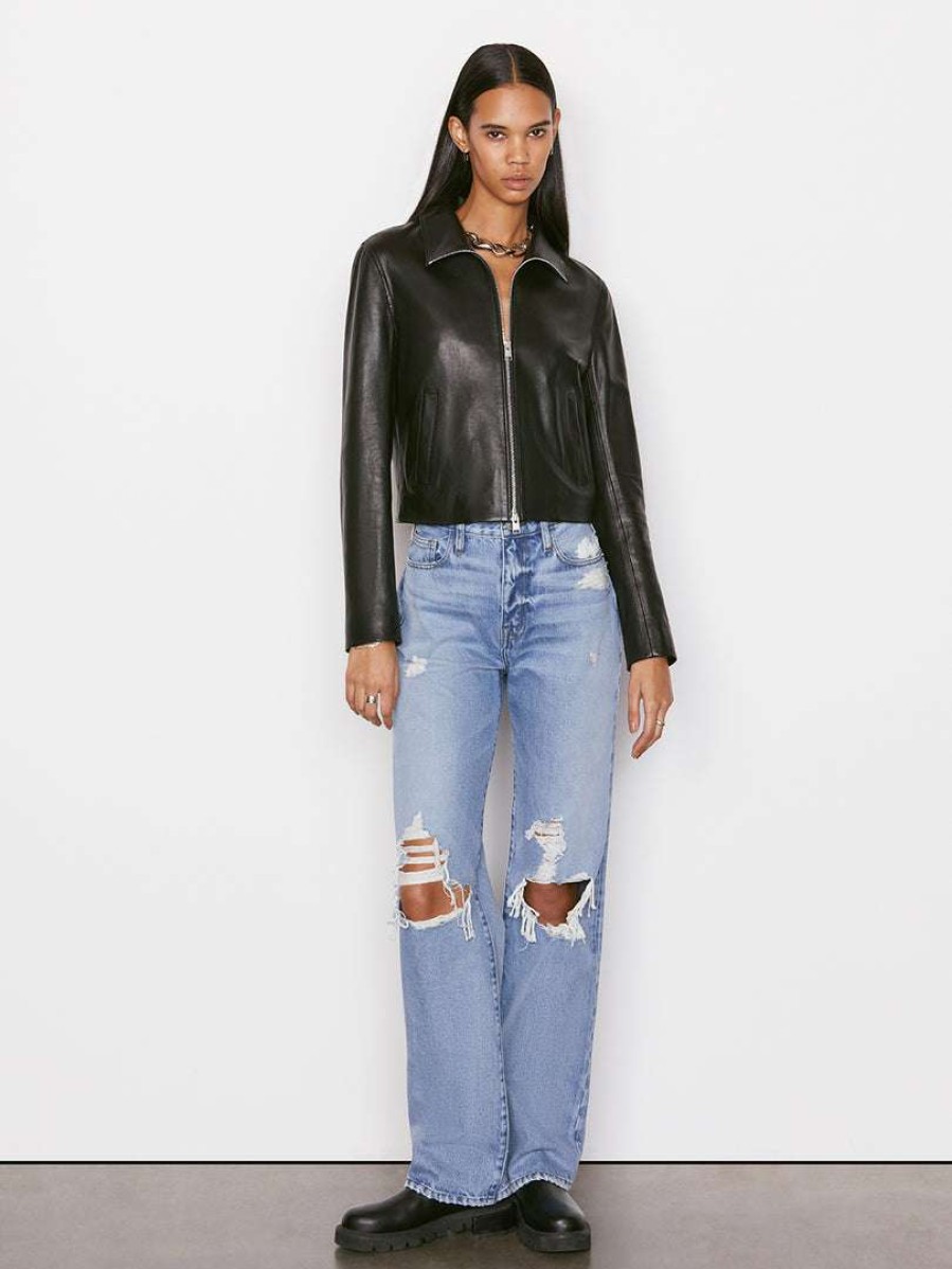 Women * | Coupon Frame-Denim Exposed Zip Leather Jacket — Women Noir